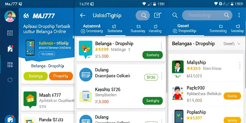Tampilan antarmuka pengguna MAJ777 pada aplikasi Dropship.