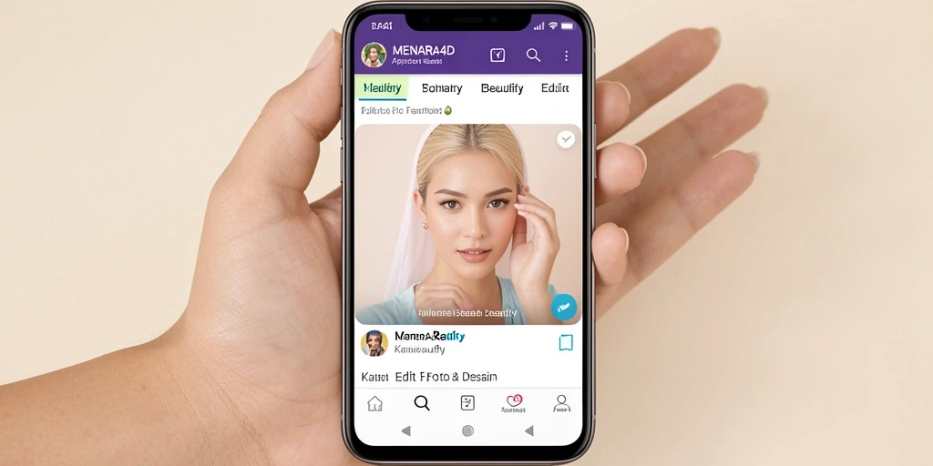 Antarmuka pengguna MENARA4D dengan fitur Kamera Beautify yang canggih.