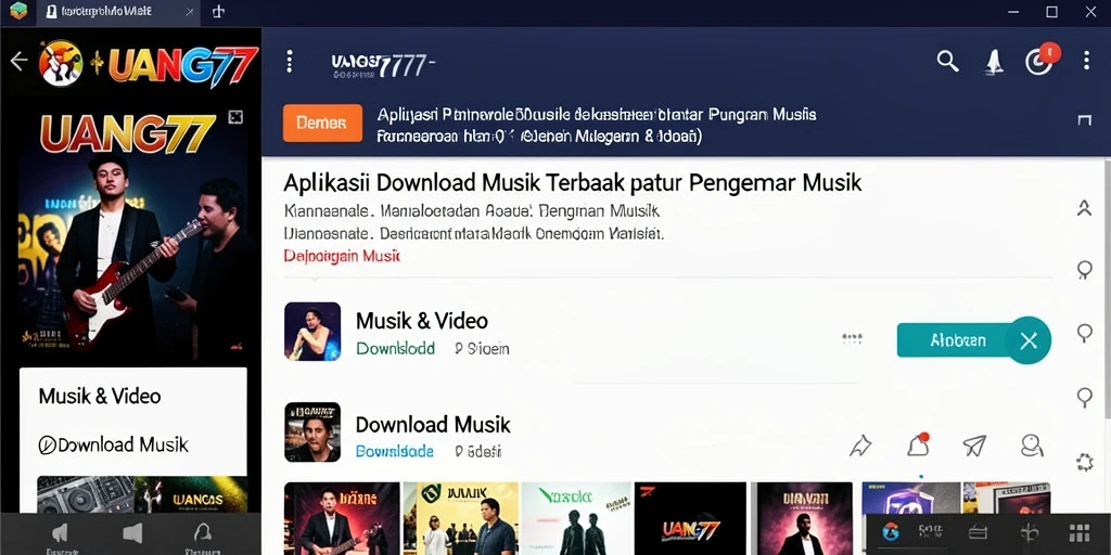 Tampilan antarmuka UANG77 yang intuitif dan bersih untuk Download Musik.